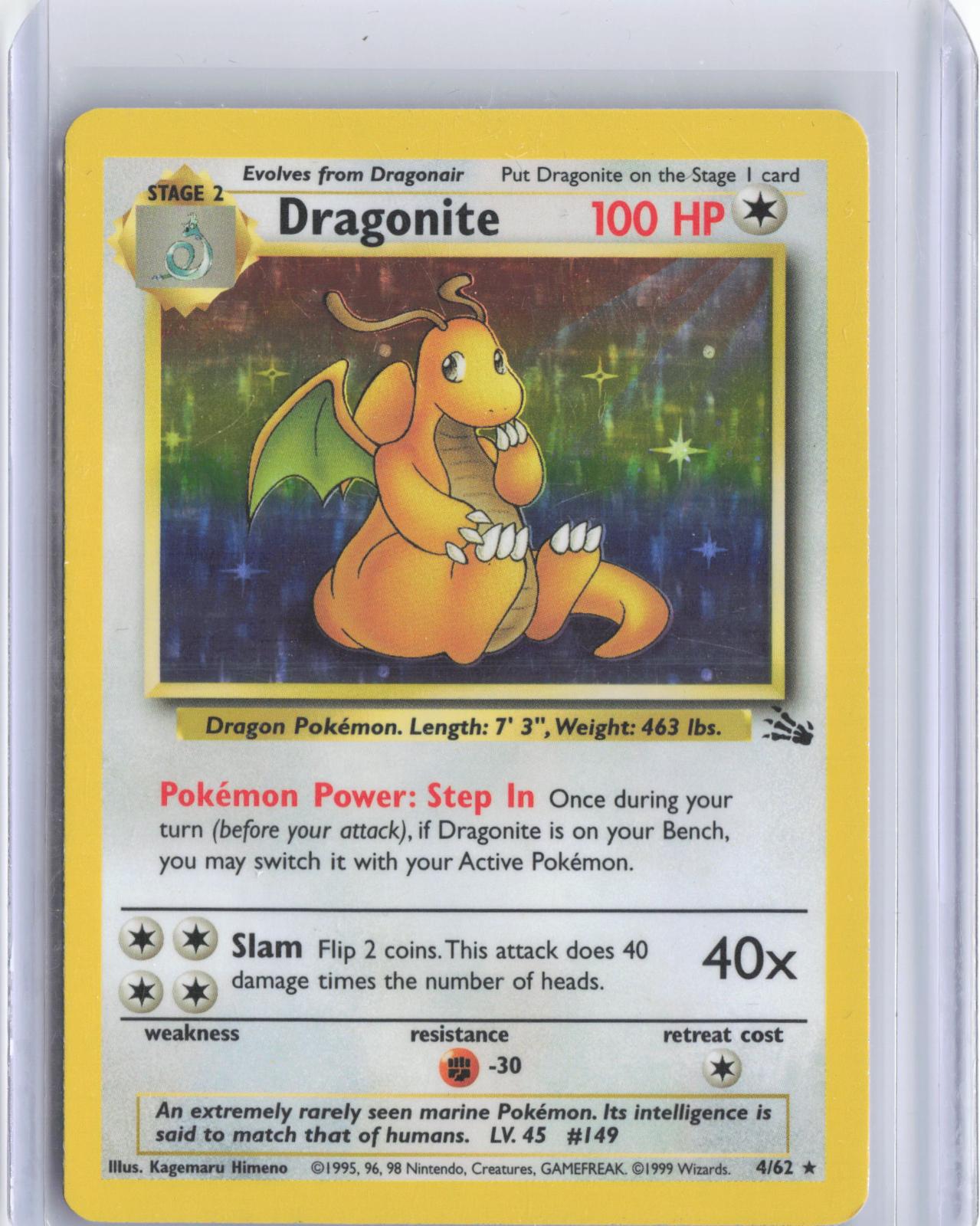 Dragonite 4/62 Holo Rare Fossil Pokemon Unlimited Holo TCG Card