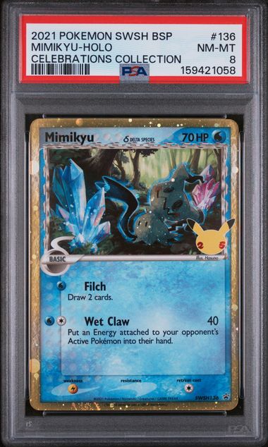 PSA 8 2021 POKEMON SWSH BLACK STAR PROMO #136 MIMIKYU-HOLO CELEBRATIONS COLLECTION Graded Pokémon TCG
