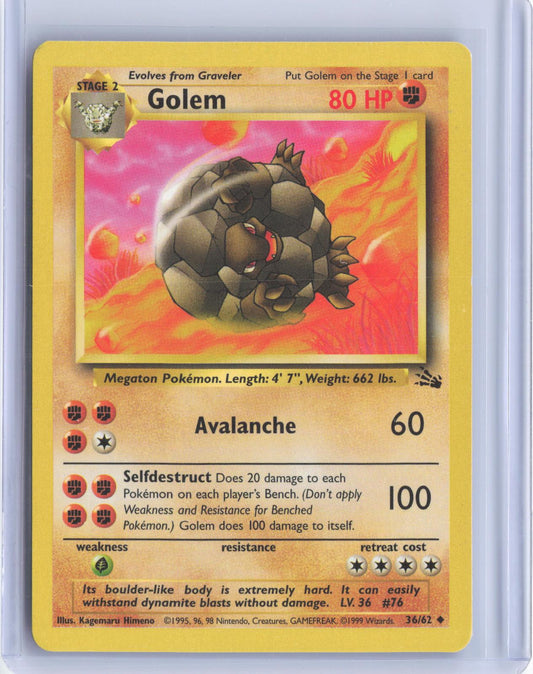 Golem 36/62 Uncommon Fossil Pokemon Unlimited TCG Card