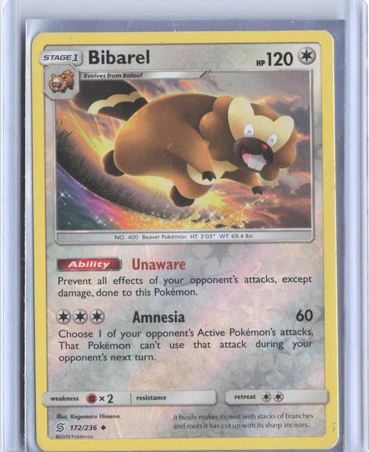 Bibarel 172/236 Uncommon Unified Minds Pokemon Reverse Holo TCG Card