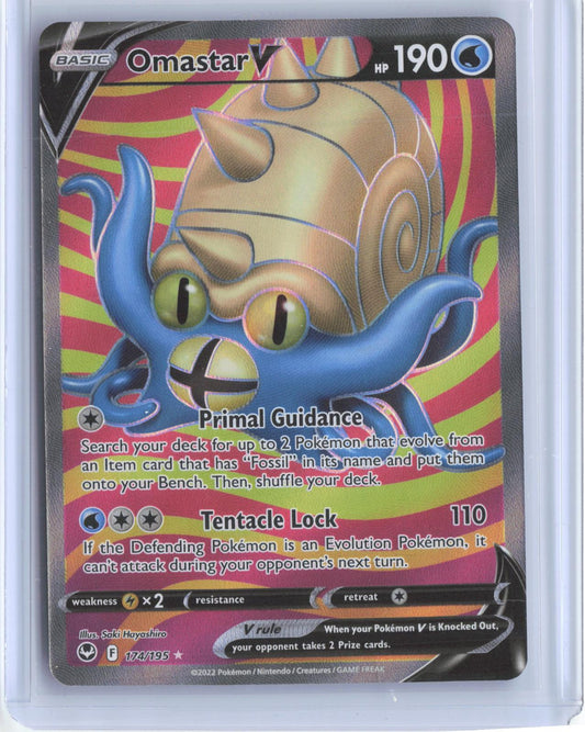 Omastar V 174/195 Ultra Rare Silver Tempest Pokemon Holo