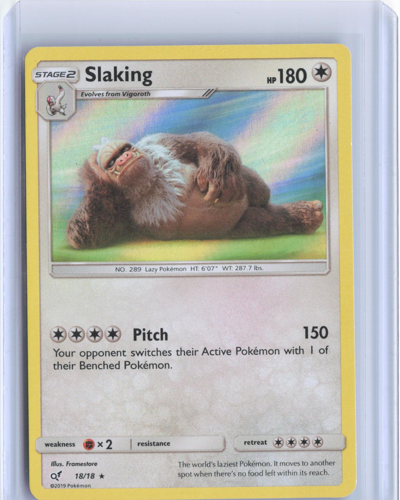 Slaking 18/18 Rare Detective Pikachu Pokemon Holo TCG Card