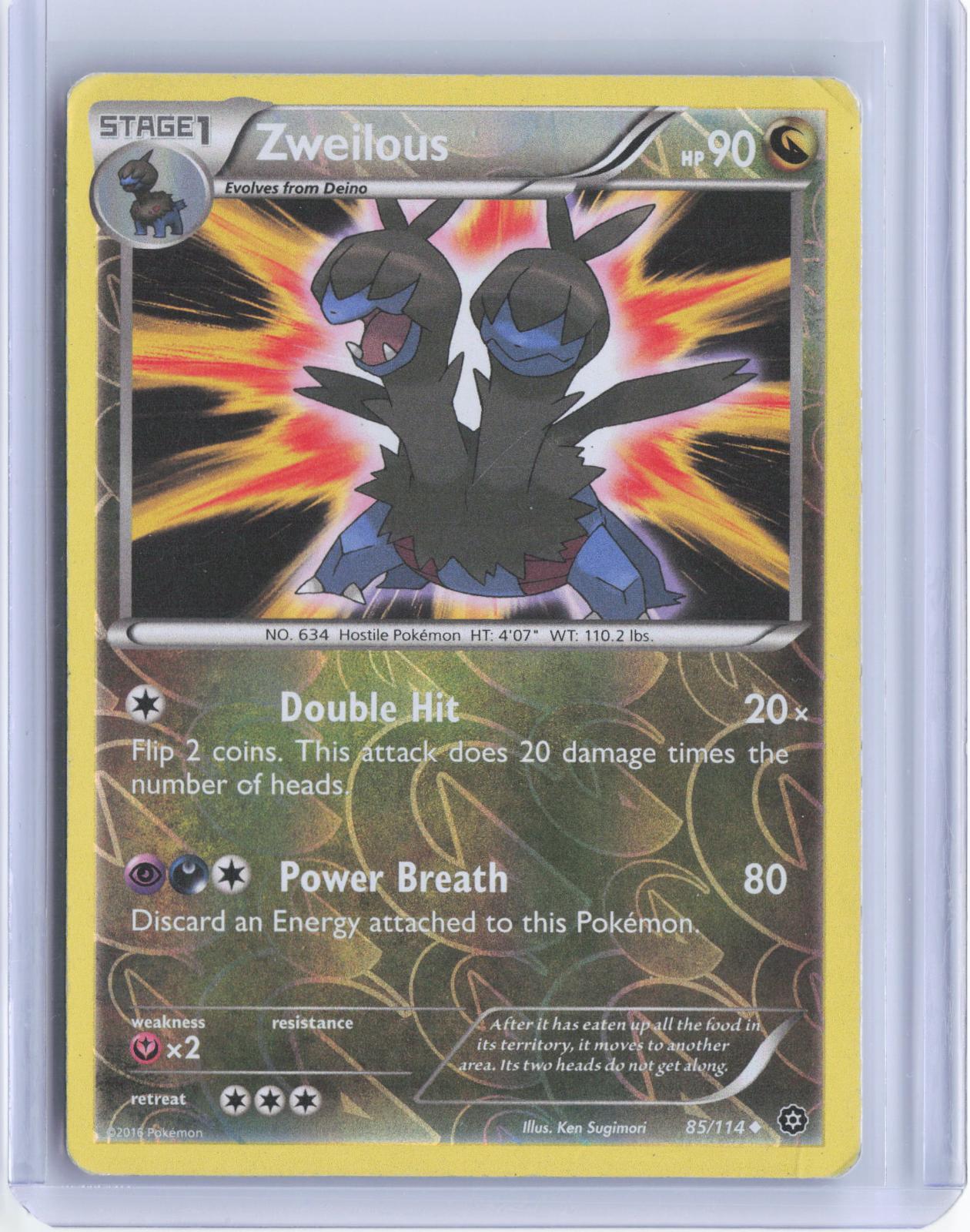 Zweilous 85/114 Uncommon Steam Siege Pokemon Reverse Holo TCG Card