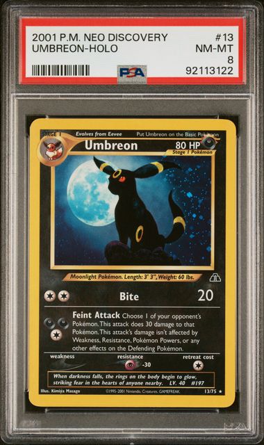 PSA 8 Umbreon (13) 13/75 - Neo Discovery (N2) Graded Pokémon TCG