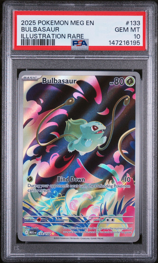 PSA 10 2025 POKEMON MEG EN-MEGA EVOLUTION 133 BULBASAUR ILLUSTRATION RARE Graded Pokémon TCG Card