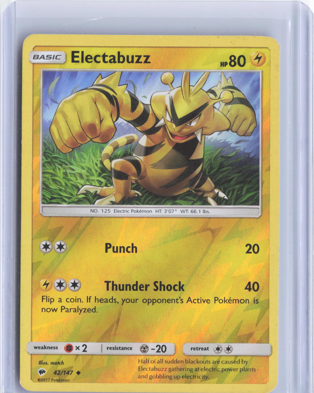 Electabuzz 42/147 Uncommon Burning Shadows Pokemon Reverse Holo TCG Card