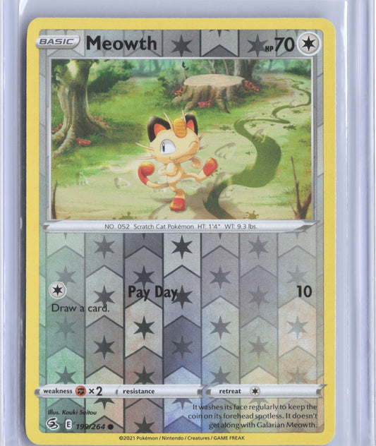 Meowth 199/264 Common Fusion Strike Pokemon Reverse Holo TCG Card