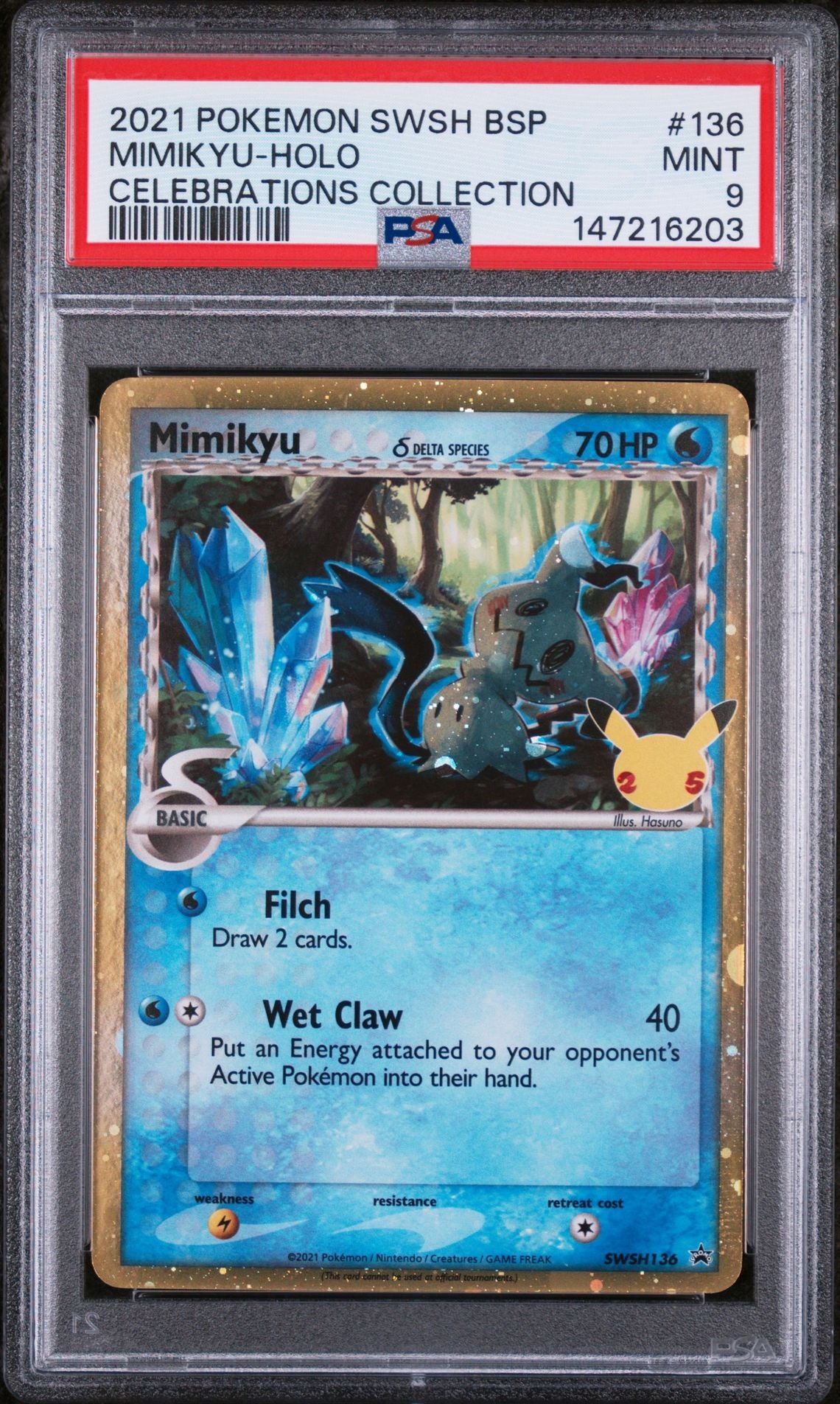 PSA 9 2021 POKEMON SWSH BLACK STAR PROMO 136 MIMIKYU-HOLO CELEBRATIONS COLLECTION Graded Pokémon TCG Card