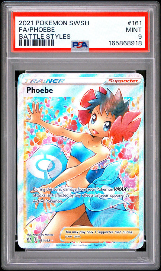 PSA 9 2021 POKEMON SWORD & SHIELD BATTLE STYLES 161 FULL ART/PHOEBE Graded Pokémon TCG Card