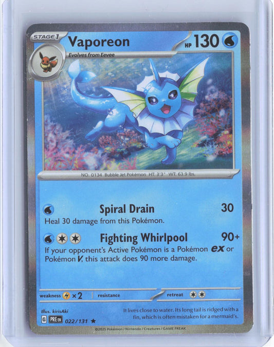 Vaporeon 022/131 Holo Rare Prismatic Evolutions Pokemon TCG Card
