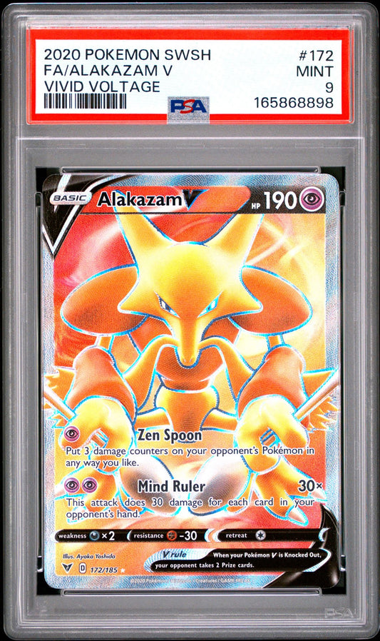 PSA 9 2020 POKEMON SWORD & SHIELD VIVID VOLTAGE 172 FULL ART/ALAKAZAM V Graded Pokémon TCG Card