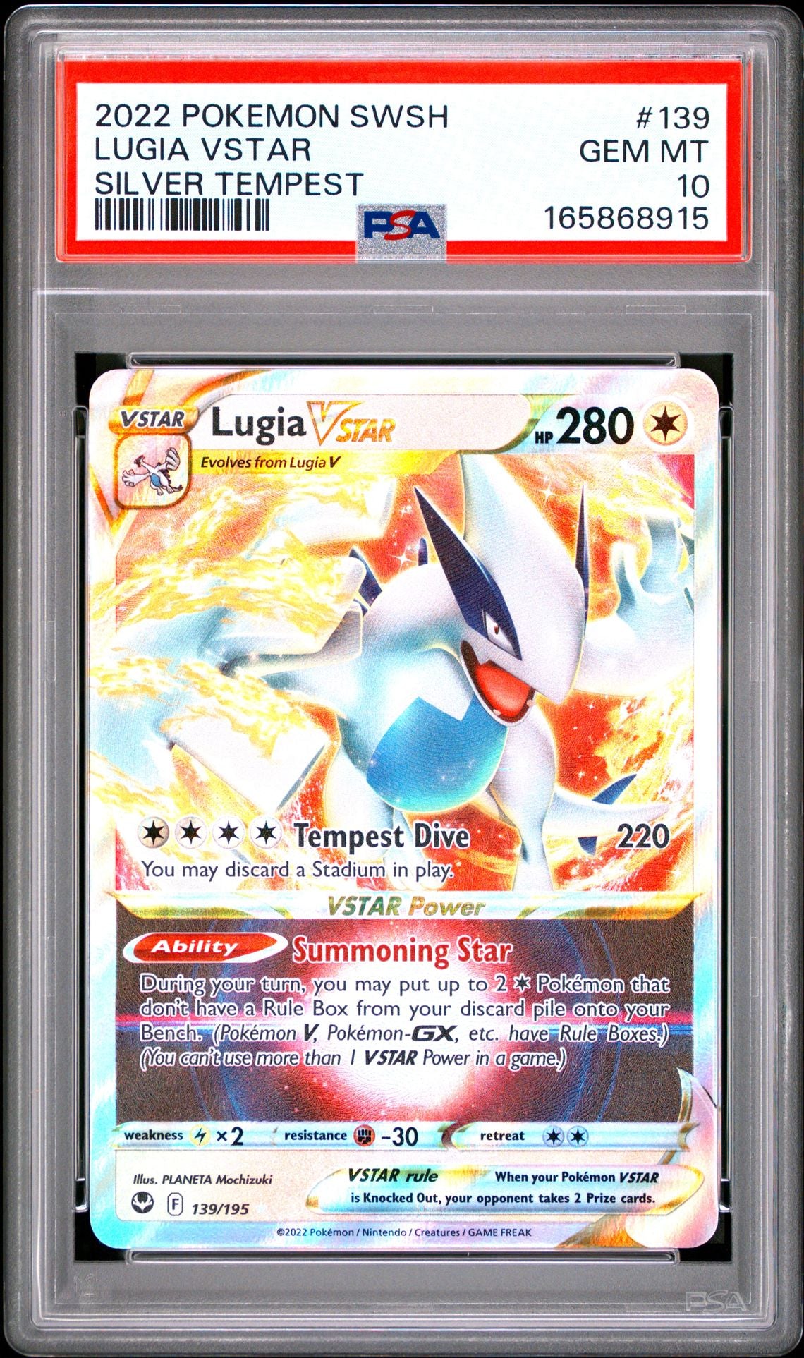 PSA 10 2022 POKEMON SWORD & SHIELD SILVER TEMPEST 139 LUGIA VSTAR Graded Pokémon TCG Card