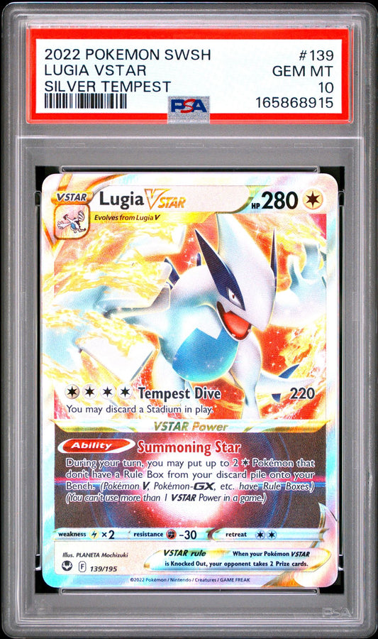 PSA 10 2022 POKEMON SWORD & SHIELD SILVER TEMPEST 139 LUGIA VSTAR Graded Pokémon TCG Card