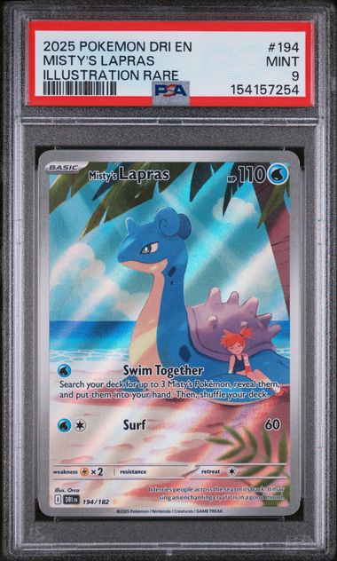 PSA 9 2025 POKEMON DRI EN-DESTINED RIVALS #194 MISTY'S LAPRAS ILLUSTRATION RARE Graded Pokémon TCG