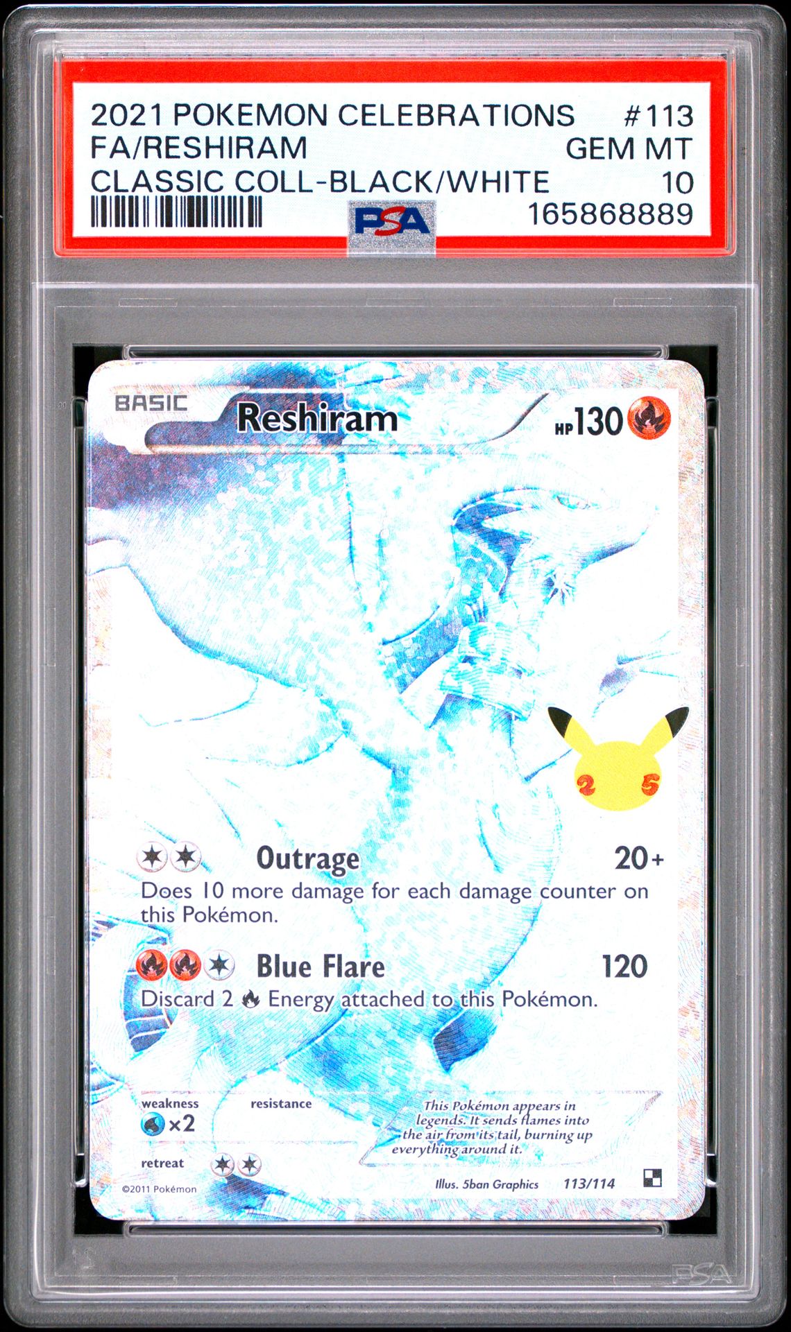 PSA 10 2021 POKEMON CELEBRATIONS CLASSIC COLLECTION 113 FULL ART/RESHIRAM Graded Pokémon TCG Card