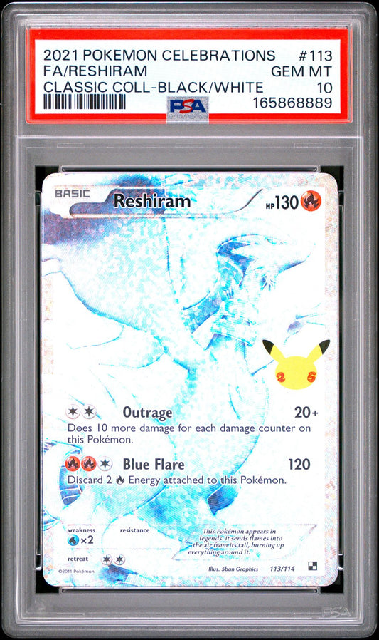 PSA 10 2021 POKEMON CELEBRATIONS CLASSIC COLLECTION 113 FULL ART/RESHIRAM Graded Pokémon TCG Card