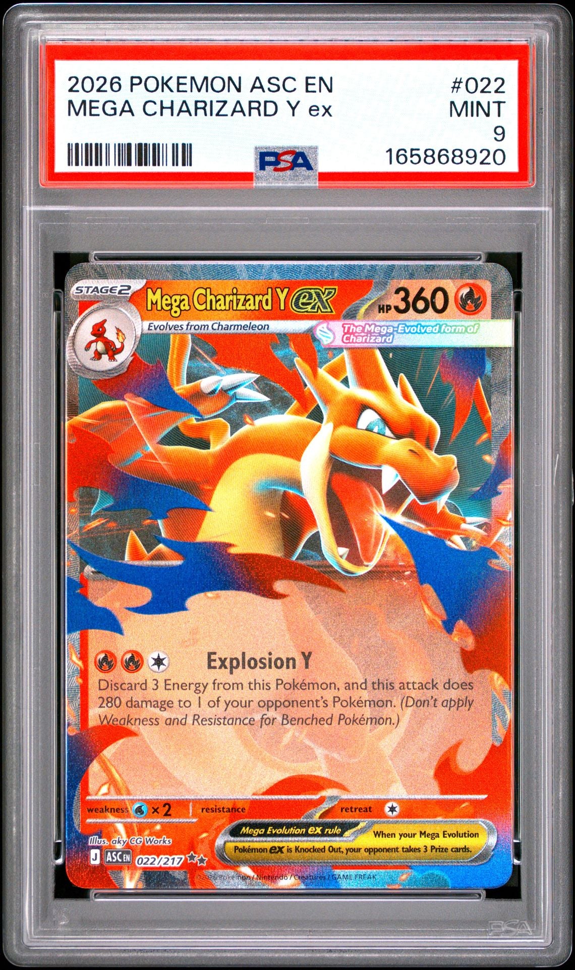 PSA 9 2026 POKEMON ASC EN-ASCENDED HEROES 022 MEGA CHARIZARD Y EX Pokémon TCG Card