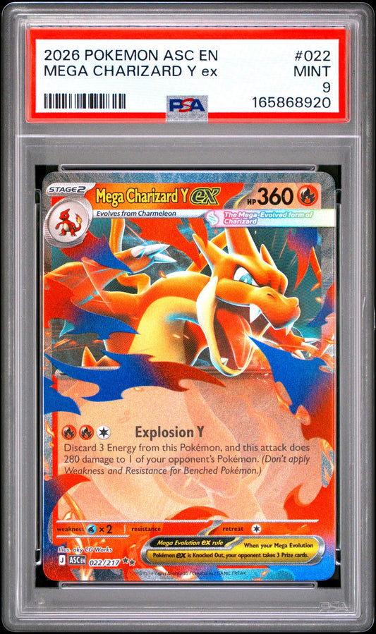 PSA 9 2026 POKEMON ASC EN-ASCENDED HEROES 022 MEGA CHARIZARD Y EX Pokémon TCG Card