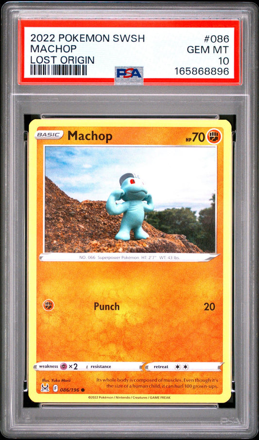 PSA 10 (POP 1 as of 7/15/2026) Yuka Morii 2022 POKEMON SWORD & SHIELD LOST ORIGIN 086 MACHOP Graded Pokémon TCG Card