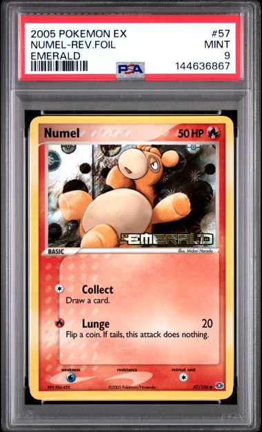 PSA 9 2005 POKEMON EX EMERALD #57 NUMEL-REV.FOIL EMERALD Graded Pokémon Card TCG