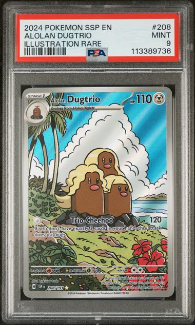 PSA 9 2024 POKEMON SSP EN-SURGING SPARKS #208 ALOLAN DUGTRIO ILLUSTRATION RARE Graded Pokémon TCG