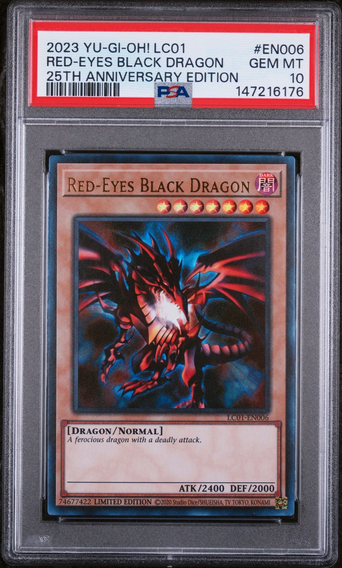 PSA 10 2023 YU-GI-OH! LC01-LEGENDARY COLLECTION: 25TH ANNIVERSARY EDITION EN006 RED-EYES BLACK DRAGON Graded Yu-Gi-Oh Card TCG